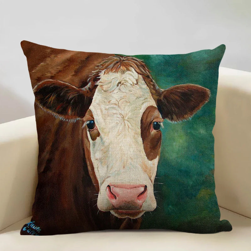 Axyaa Cattle and Sheep Cushion Cover for Home Decor - 45x45cm Linen Pillow