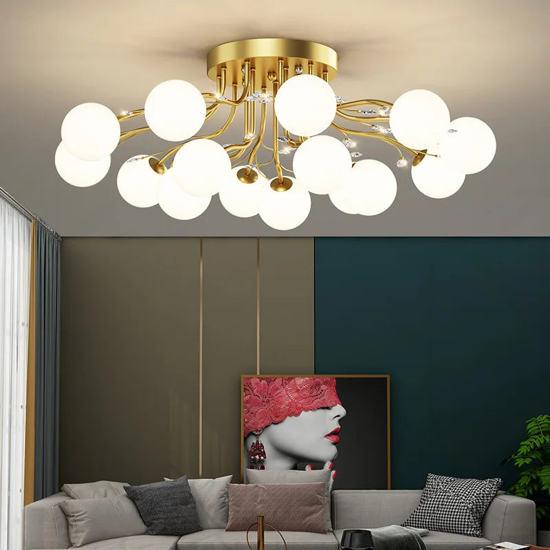 Axya Black Gold Glass Bubble Chandelier: Modern LED Crystal Pendant Lamp