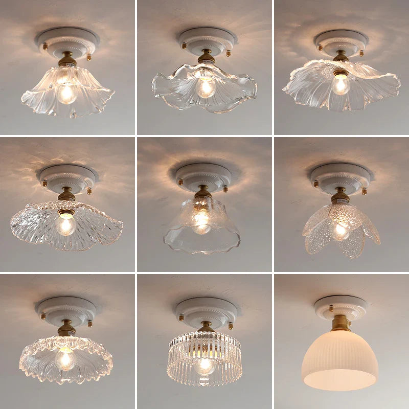 Axyaa Ceramic Canopy LED Ceiling Lamp Glass Copper Luminaria De Teto