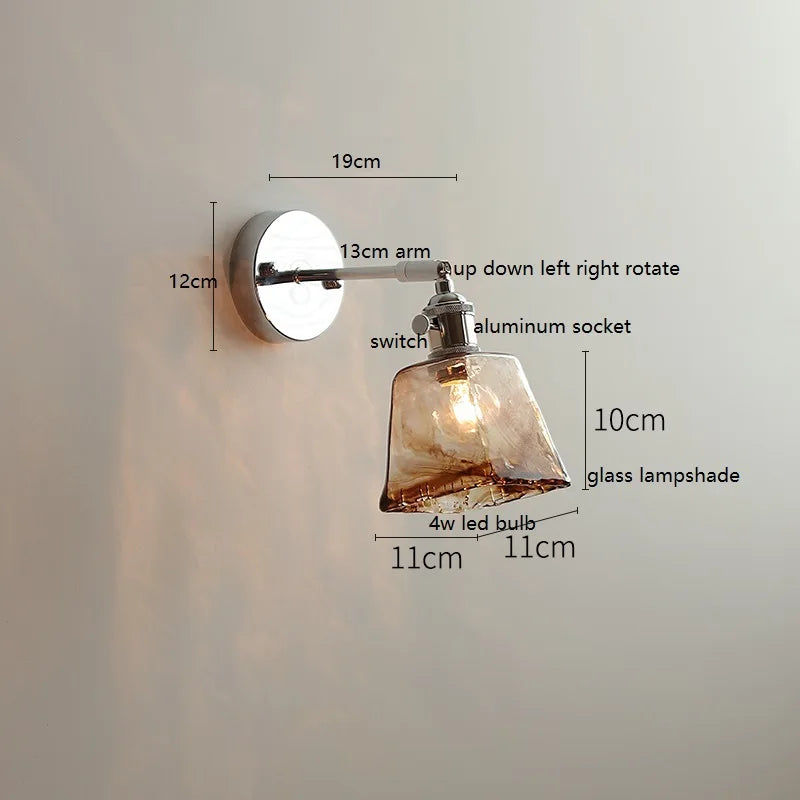 Axyaa Clear Glass LED Bathroom Mirror Wall Light, Modern Nordic Iron Metal Switch Fixtures