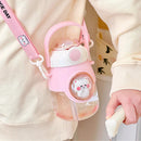 Axyaa Kawaii Cat Panda Water Bottle with Straw Strap - BPA-Free 820ml