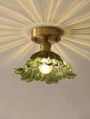 Axyaa Glass Ceiling Light Fixture Metal & Wood Vintage Style Hanging Lamp