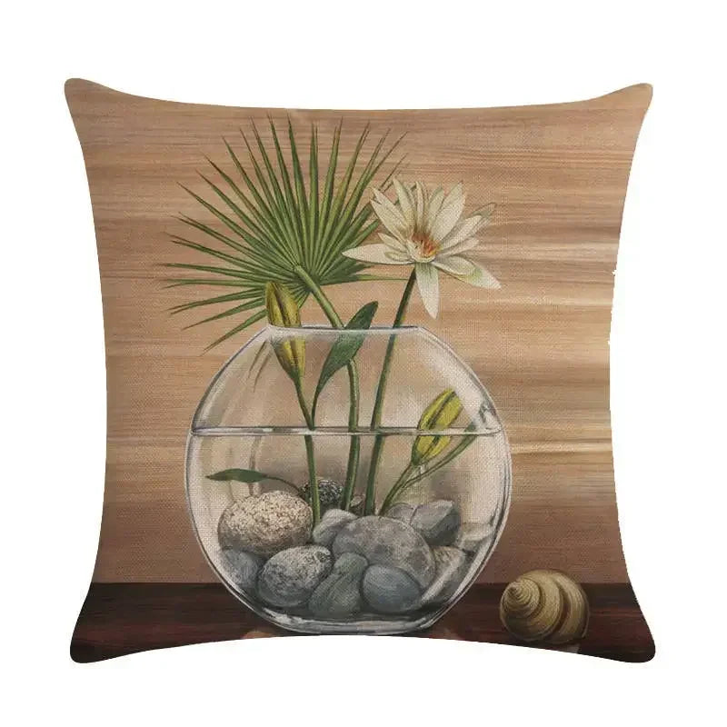 Axyaa Bouquet Cushion Cover 45*45cm - Stylish Art Flowers Flax Pillow