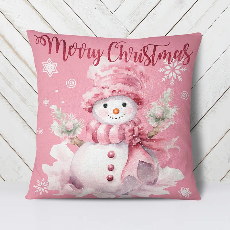 Axyaa Christmas Pink Throw Pillow Cover for Home Decoration & Holiday Gift