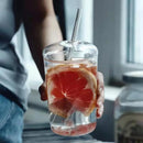 Axyaa Glass Cup with Lid and Straw: Transparent Tea Coffee Juice Beer Milk Mocha Drinkware