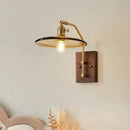 Axyaa Cognac Glass Wall Light Wooden Base E27 Bulb for Home Décor