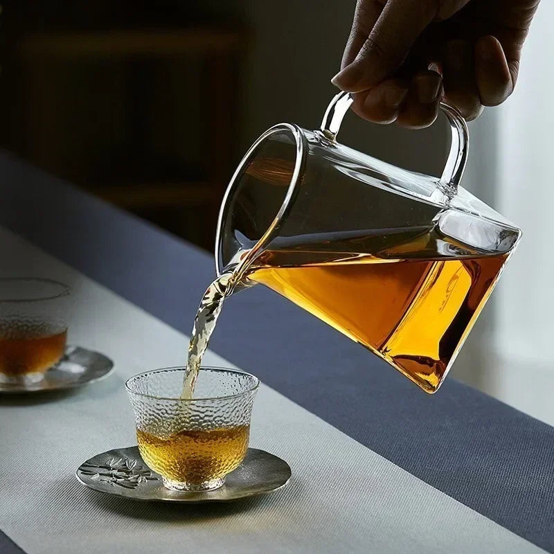 Axyaa Clear Glass Fair Cup with Handle & Strainer for Chinese Tea Brewing