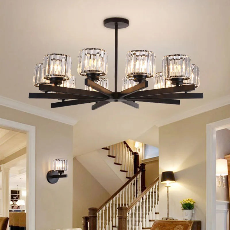 Axyaa Round Black Chandelier: Modern Minimalist Geometric LED Hanging Light