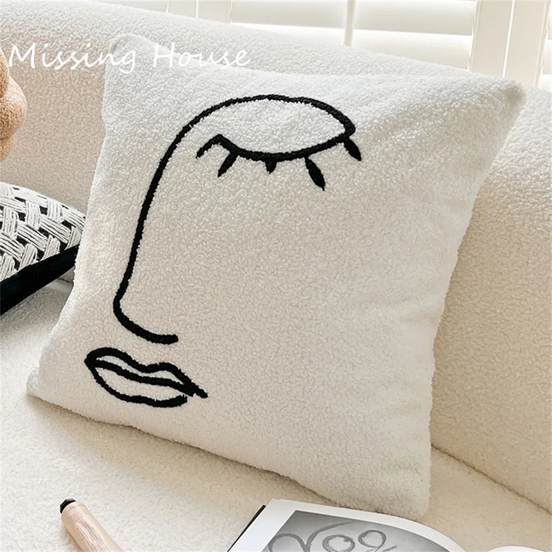 Axyaa Chessboard Grid Embroidered Pillowcase for Sofa Bed Chair Living Room