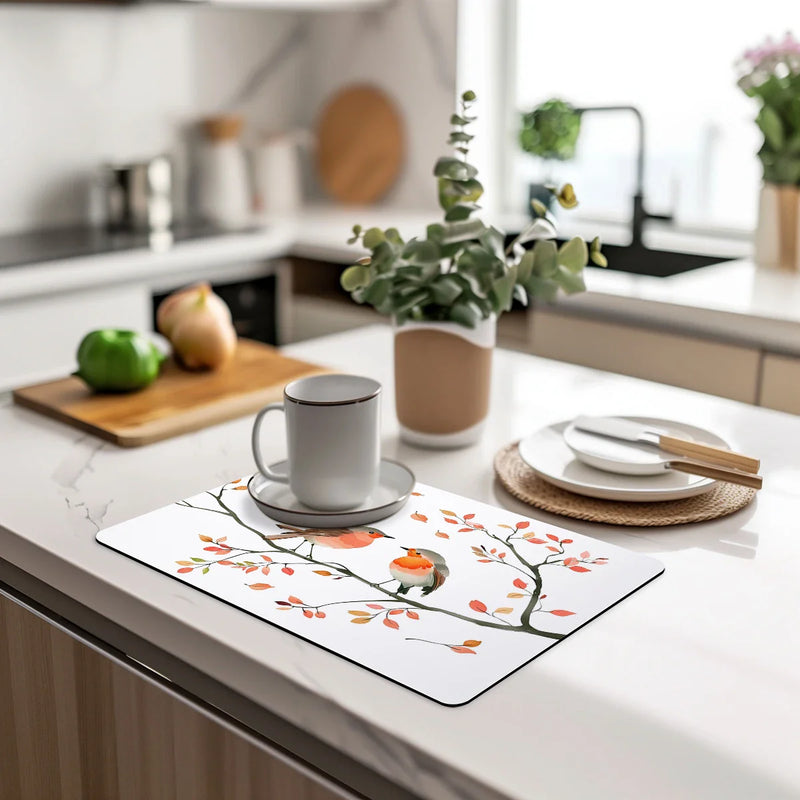 Axyaa Watercolor Twig Drying Mat - Quick Drain Pad for Kitchen and Bathroom