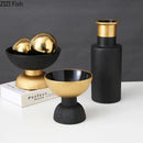 Axyaa Black Gold Ceramic Vase Desk Decoration Flowers Pots Modern Home Decor