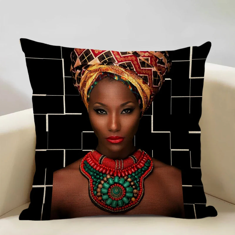 Axyaa African Retro Fashion Girl Sofa Cushion Cover 45x45cm Home Decor Pillow Cover