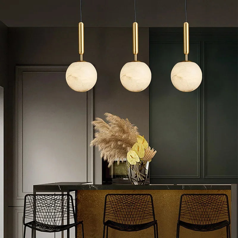 Axyaa Marble Pendant Light: Modern LED Hanging Lamp for Dining Room