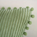Axyaa Green Corduroy Cushion Cover with Fur Ball Pom | 45x45CM | Living Room Bedroom