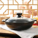 Axyaa Asian Clay Pot with Lid - Restaurant Grade Shallow Stone Bowl for Cooking Rice