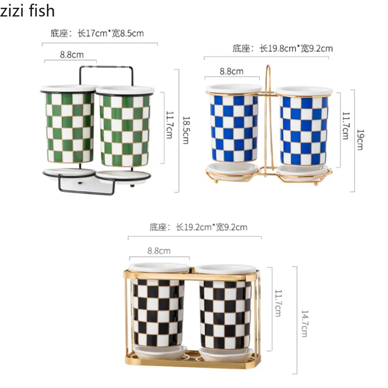 Axya Checkerboard Ceramic Chopsticks Holder Rack Wall-mounted Shelf