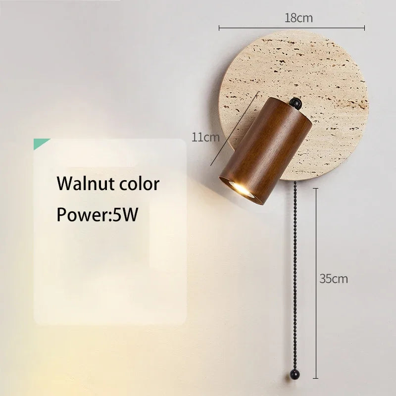 Axyaa Round Stone LED Reading Light Walnut Log Wood Color