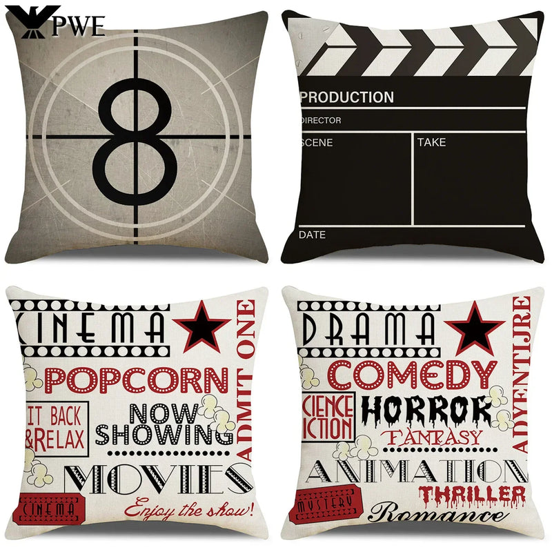 Axyaa Retro Movie Subtitle Linen Pillowcase 45x45cm Sofa Cushion Cover