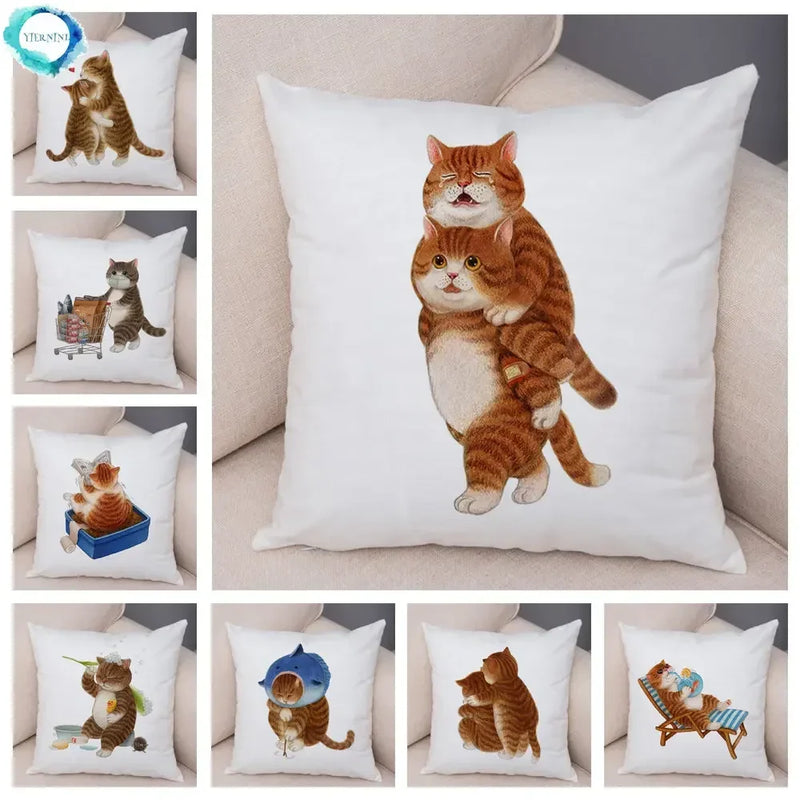 Axyaa Cartoon Cat Decorative Cushion Cover for Home, Sofa, Kids Room