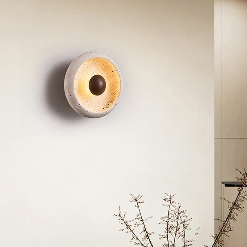 Axyaa Circular Peach Wood Stone LED Wall Lights
