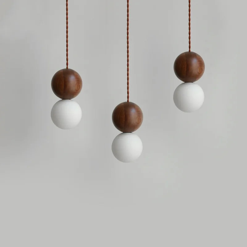 Axyaa Wood Glass LED Pendant Light Headboard Chandelier Black Walnut