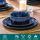 Axyaa 36PC Black Blue Reactive Glaze Dinnerware Set with Vertical Edge
