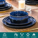 Axyaa Black Blue Reactive Glaze Dinnerware Set with 12/24/36 Piece Vertical Edge Plates and Bowls