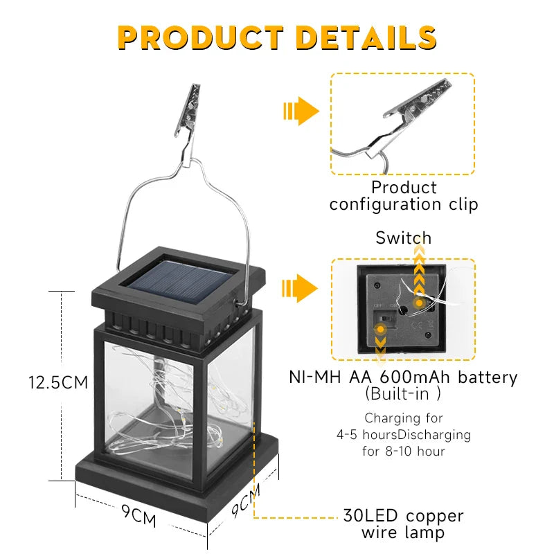 Axyaa Solar Lantern Light: Waterproof LED Hanging Lamp for Outdoor Garden Decor