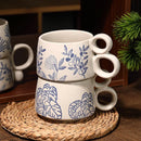 Axyaa 12oz Blue and White Ceramic Coffee Mug - Handmade Stoneware Cup