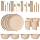 Axyaa Wheat Straw Tableware Set - 24PCS Dining Plate Bowl Cup Knife Spoon