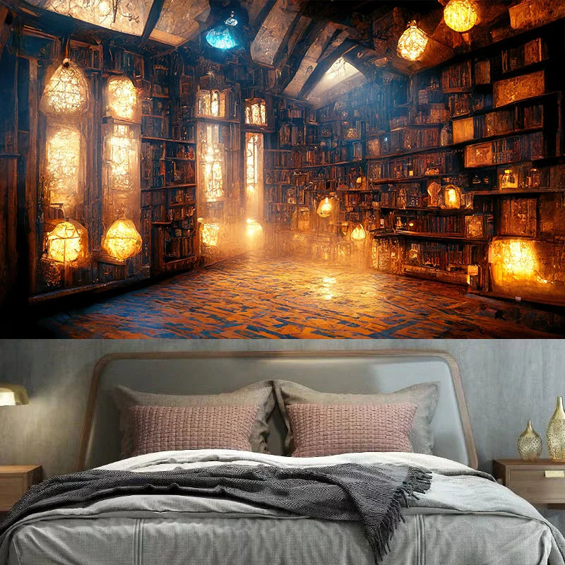Axyaa Magic Book House Tapestry Wall Art - Bohemian Hippie Home Decoration