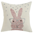 Axyaa Pink Floral White Floral Bunny Embroidered Cushion Cover