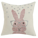 Axyaa Pink Floral White Floral Bunny Embroidered Cushion Cover
