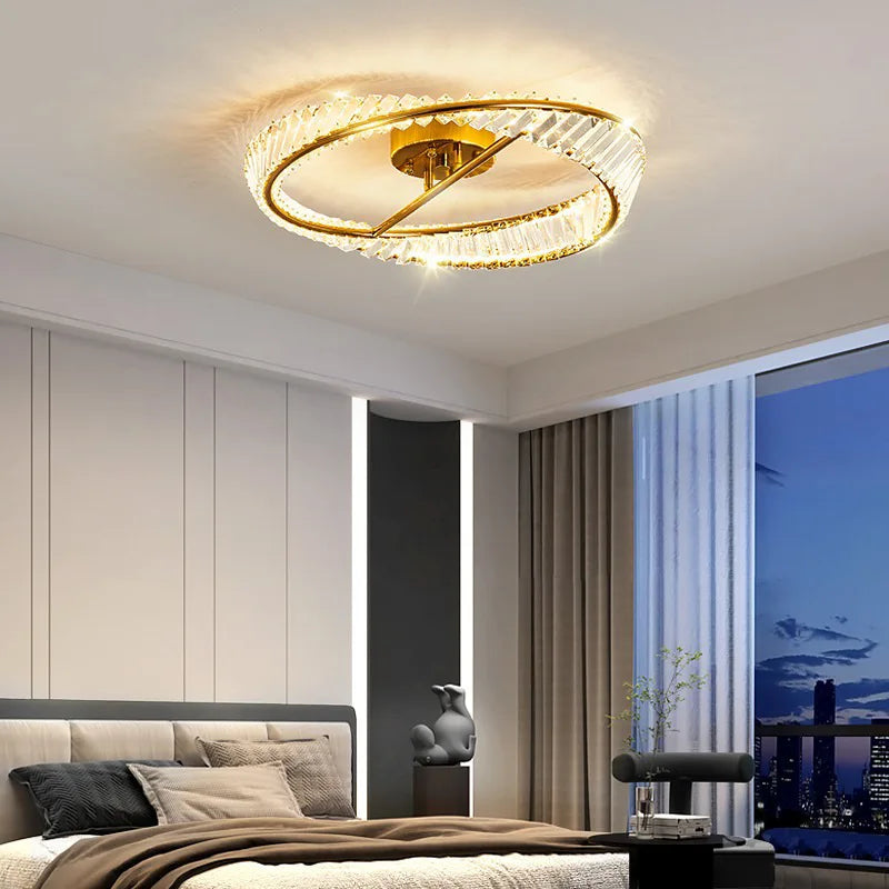 Axyaa Crystal Stainless Steel Ceiling Pendant LED Light - Gold Luxury Lighting Fixtures