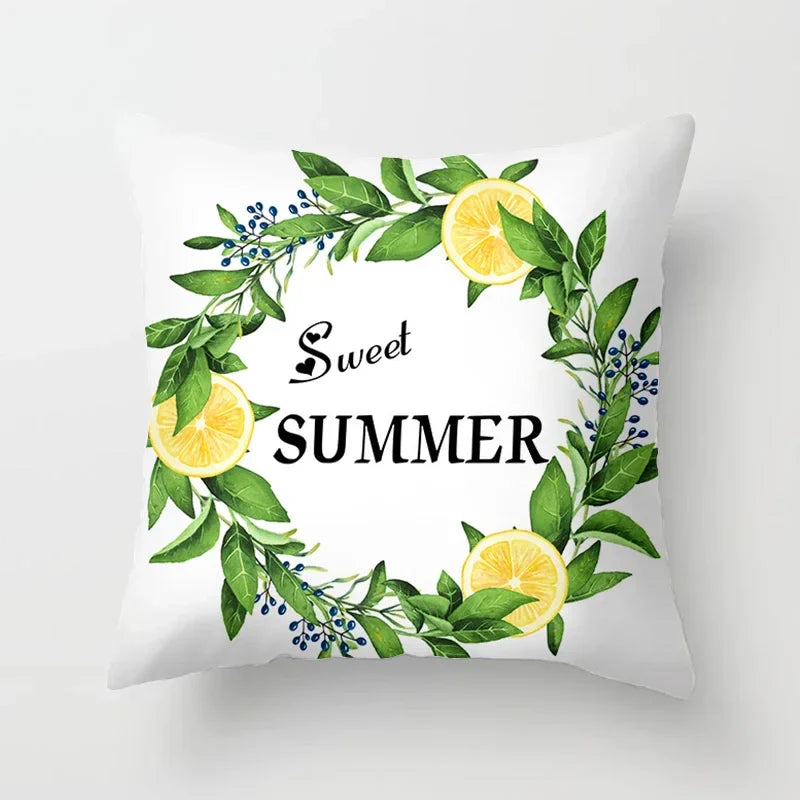 Lemon Pattern Summer Cushion Cover Throw Pillow for Sofa Decoration by Axyaa