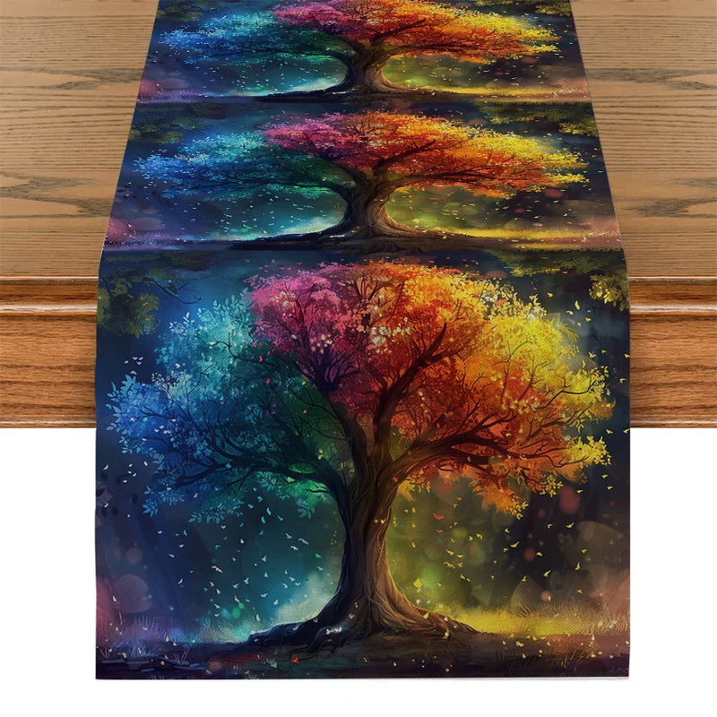 Axyaa Enchanted Forest Trees Table Runner Farmhouse Dining Decor Washable Long Cloth