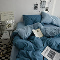 Axyaa Double Washed Cotton Bedding 4pc Set - High Quality Solid Color Premium Bed Linen