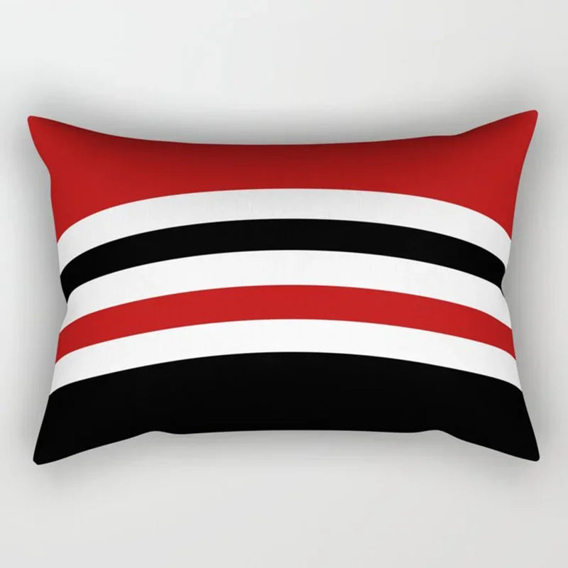 Axyaa Patchwork Stripe Polyester Cushion Cover, Classic Black Red Series, Geometric Design