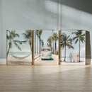 Tropical Surfboard Travel & Beach Photo Canvas Set, Ocean Palm Tree Print for Summer Decor by Axyaa.