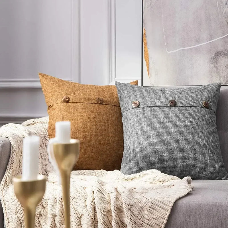 Axyaa Nordic Linen Button Pillow Cover for Living Room Sofa - 45x45cm