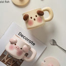 Axya Ceramic Couple's Breakfast Mug Set with Lid, Spoon | Water Milk Tea Afternoon Cups