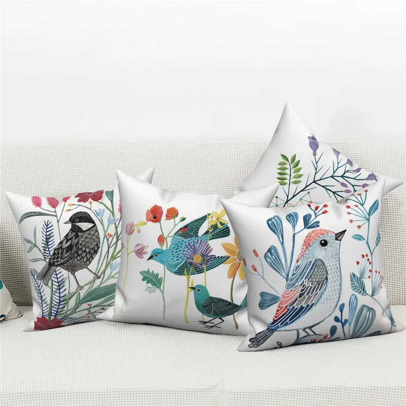 Axyaa Bird Flower Painting Pillow Cover