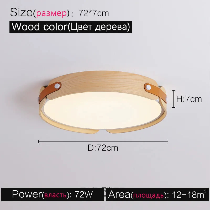 Axyaa Walnut Round Ceiling Lamp - Modern Japanese Nordic Style for Bedroom and Restaurant