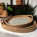 Axyaa Handwoven Rattan Basket Tray for Fruit, Snacks, and Drinks