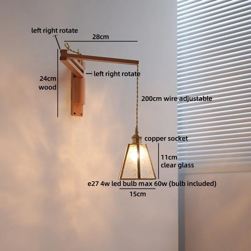 Axyaa Wabi Sabi LED Wall Light Mirror Glass Wood Modern Nordic Bedside Lamp