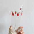 Axyaa Strawberry Glass Cup: 300ml Creative Cute Design With Straw