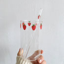 Axyaa Strawberry Glass Cup: 300ml Creative Cute Design With Straw