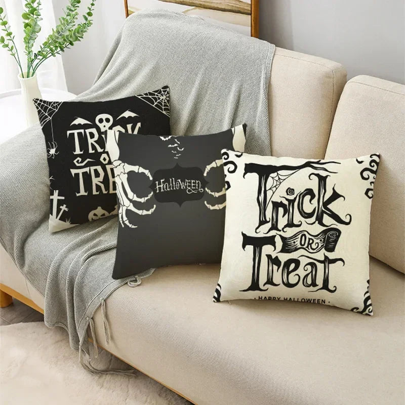 Black White Happy Halloween Trick Or Treat Pillowcase for Axyaa Décor