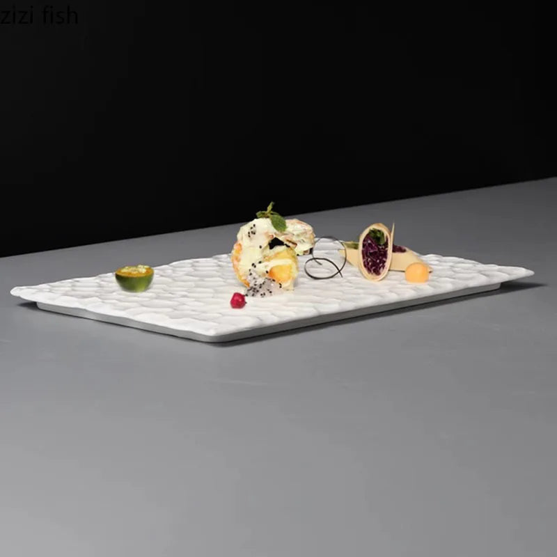 Axya Ceramic Hammer Pattern Rectangular Flat Plate for Molecular Cuisine Tableware