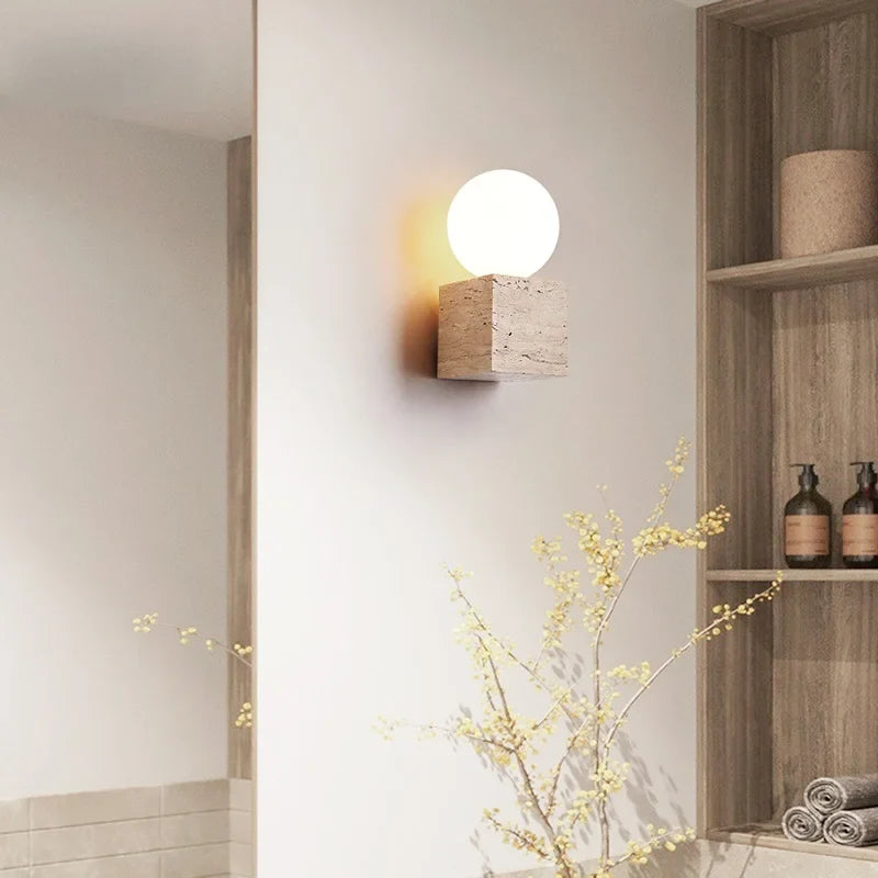 Axyaa White Glass Ball LED Wall Sconce - Modern Nordic Bedroom Bedside Lamp